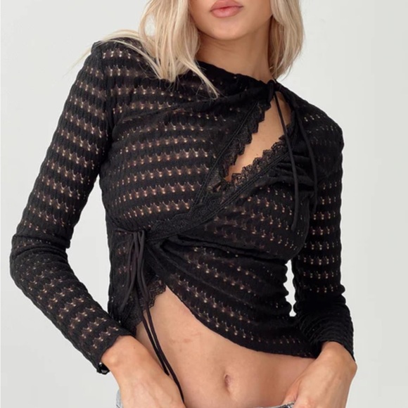 Princess Polly Tops - Princess Polly Carisha Black Lace Wrap Top